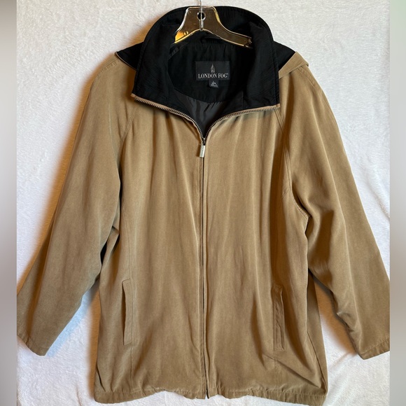 London Fog Suede Hooded Parka Zip Up Jacket Size Large - Picture 1 of 16